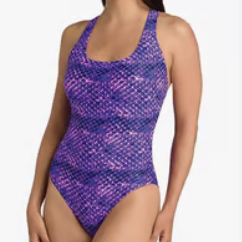 Speedo Ultraback Multicolor Purple Swimsuit Size 12